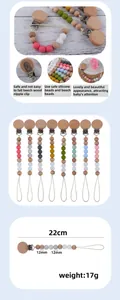 Detail view of beechwood pacifier clip with 12mm silicone beads showing 22cm total length