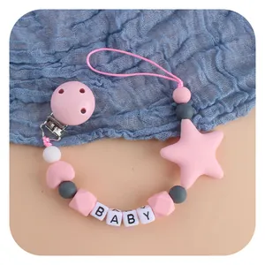 Silicone Baby Pacifier Clip Star Heart Beads Teether Chain With Baby Letter Beads BPA Free Newborn Gift Toy Holder