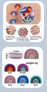 Vista macro di perline arcobaleno in silicone per catenelle ciuccio fai-da-te e dentaruoli