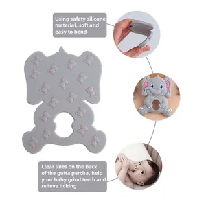 Grauer Baby-Beißring aus Silikon in Elefantenform mit flexibler Massagestruktur hinten