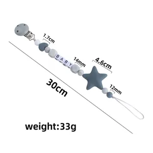 DIY silicone baby pacifier clip with star and marble beads and metal fastener