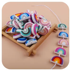 Perline creative in silicone arcobaleno per catenelle portaciuccio e dentizione neonato