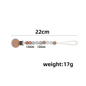 Beech wood and silicone bead pacifier clip for babies, 22cm handmade teething chain