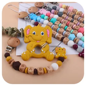 Silikon Beißring Cartoon Elefant mit personalisierter Schnullerkette für Babys