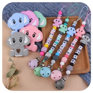 Cartoon Elephant Baby Teether Pacifier Clip Chain Set Food Grade Silicone Beads Anti-Drop Soothing Toy For Infants Toddlers
