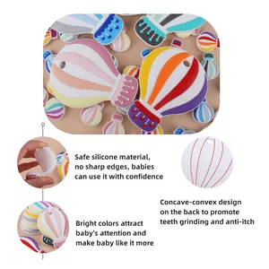 Buntes Silikon-Beißring-Set Heißluftballon für Babys mit strukturierter Rückseite