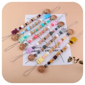 Cartoon elephant silicone baby pacifier clips and teething chain set in multiple colors