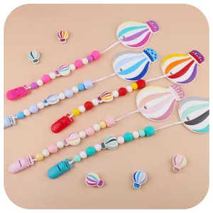 Colorful cartoon hot air balloon silicone baby teether clips and pacifier chain set