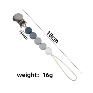 Catenella portaciuccio in silicone con perle grigie sfumate e clip metallica