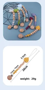 Detailed view of silicone pacifier clip dimensions showing 12mm beads and 28cm length