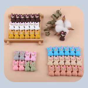Detailed view of colorful alpaca silicone beads for DIY baby pacifier clips and teething toys