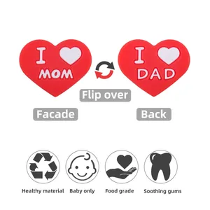Massaggiagengive a cuore in silicone bifacciale con scritte I Love MOM e DAD