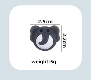 Detail view of mini silicone elephant teether showing dimensions 2.5cm by 2.2cm and 5g weight