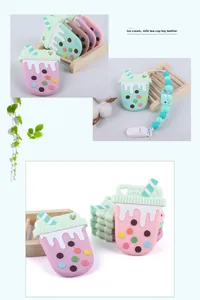 Détail des jouets de dentition en silicone en forme de thé au lait et glace