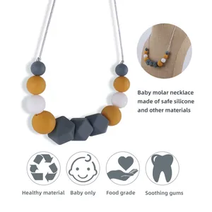 Baby Silicone Teething Necklace BPA Free Food Grade Silicone Beaded Soothing Teether For Infants Toddlers Nursing Necklace