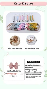 Tableau des tailles détaillé pour bandeau bébé en nylon et attache-tétine en silicone