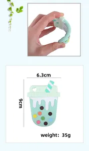 Anneau de dentition boba tea en silicone vert menthe avec mesures et souplesse