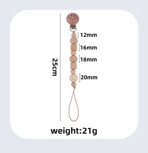 Beech wood pacifier clip detail with 25cm length and varied wooden bead sizes