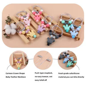 Silikon-Beißkette für Babys in Kronenform mit Sicherheitsverschluss und bunten Perlen