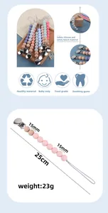 Detailed view of silicone pacifier clip chain showing macaron beads and 25cm size specs