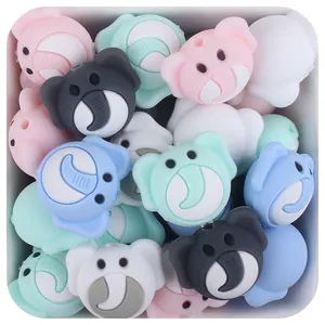 Cartoon elephant silicone beads in macaron colors for DIY baby teething toys and pacifiers