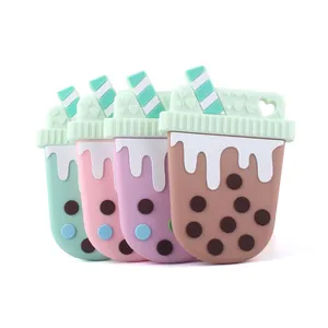Anneau de Dentition Bébé en Silicone Forme Tasse Thé au Lait aux Perles Sans BPA Jouet à Mâcher pour Soulager la Poussée Dentaire