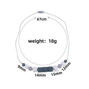 Silicone baby teething necklace with multi-colored beads and safety clasp, 67cm length