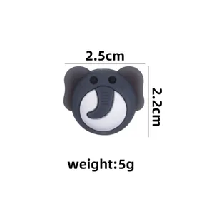 Cartoon grey elephant silicone baby teether bead with size markers 2.5cm by 2.2cm