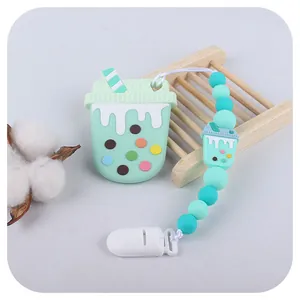 Kit de dentition en silicone pour bébé en forme de thé aux perles avec attache-sucette