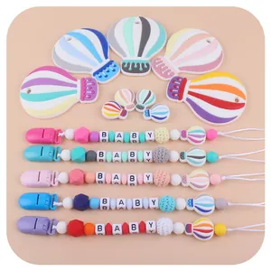 Silikon Heißluftballon Baby Beißring Set Mit Schnullerkette Anti-Drop Kette Buchstaben Perlen Säuglings Beruhigungsspielzeug