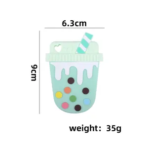 Anneau de dentition en silicone tasse à thé perlé vert menthe avec dimensions