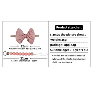 Ensemble bandeau bébé en nylon et attache-tétine en silicone avec détails de dimensions
