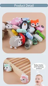 Perles de dentition en silicone pour bébé en formes de renard, pingouin et licorne pour attache
