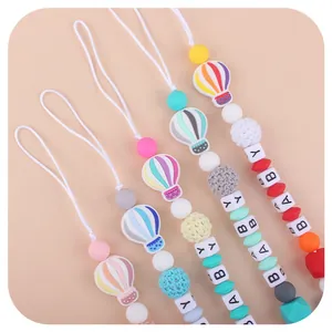 Macaron-Silikon-Schnullerketten-Set mit Heißluftballon und Baby-Buchstabenperlen für Babys