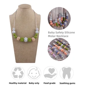 Baby teething necklace with food-grade silicone and natural wooden beads for soothing gums