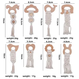 Lot de 8 anneaux de dentition en bois de hêtre pour bébé avec cordon en coton macramé