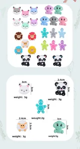 Detailed view of colorful silicone animal beads with exact dimensions and weight for DIY