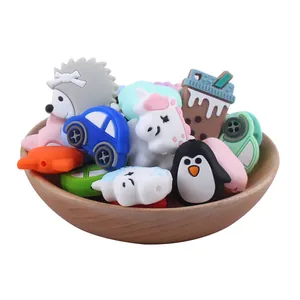 Kit de perles de dentition en silicone pour bébé avec formes de pingouin et licorne en bois