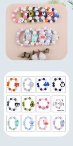 Silicone bead teething bracelet with cute cartoon animal charms and pastel beads