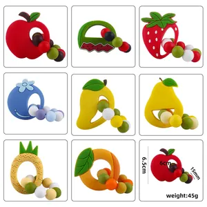 Jouet de Dentition en Silicone pour Bébé Forme de Fruit Dessin Animé Fraise Ananas Pastèque Avec Perles Soulage la Douleur des Gencives