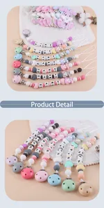 Custom silicone baby pacifier clips with colorful beads and cartoon rabbit details