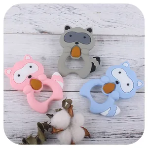 Cartoon Raccoon Baby Teether Food Grade Silicone BPA Free Soothing Gums Molar Stick Toy Easy To Grip For Infants 3 Months Plus