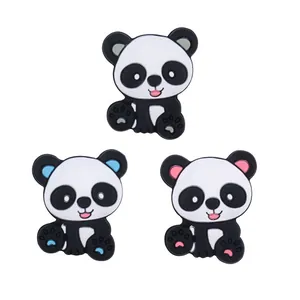 Cute panda silicone beads set for baby teether DIY clips in pink, blue and grey colors