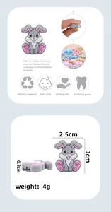 Detailed macro view showing dimensions and food-grade silicone texture of rabbit teething beads