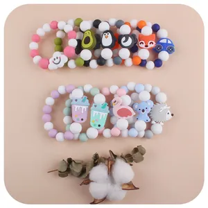 DIY silicone baby teething bracelets with colorful cartoon animal beads and charms