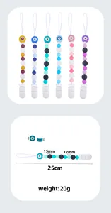 Detailed size specifications and weight for the silicone baby pacifier clip with eye beads