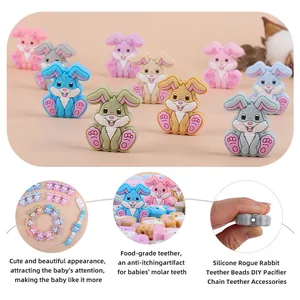 Cartoon Rabbit Silicone Teether Bead DIY Pacifier Chain Accessory Food Grade Soothing Molar Beads For Baby BPA Free