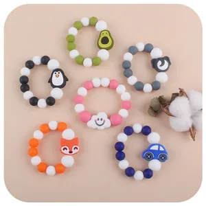 DIY cartoon silicone baby teething bracelets with animal charms like koala and cloud