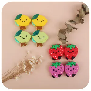 Perles en silicone alimentaire en forme de citron et fraise avec de jolis visages