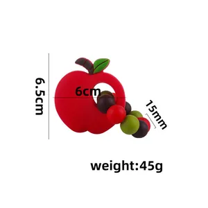 Anneau de dentition pomme en silicone pour bébé avec perles et dimensions du produit